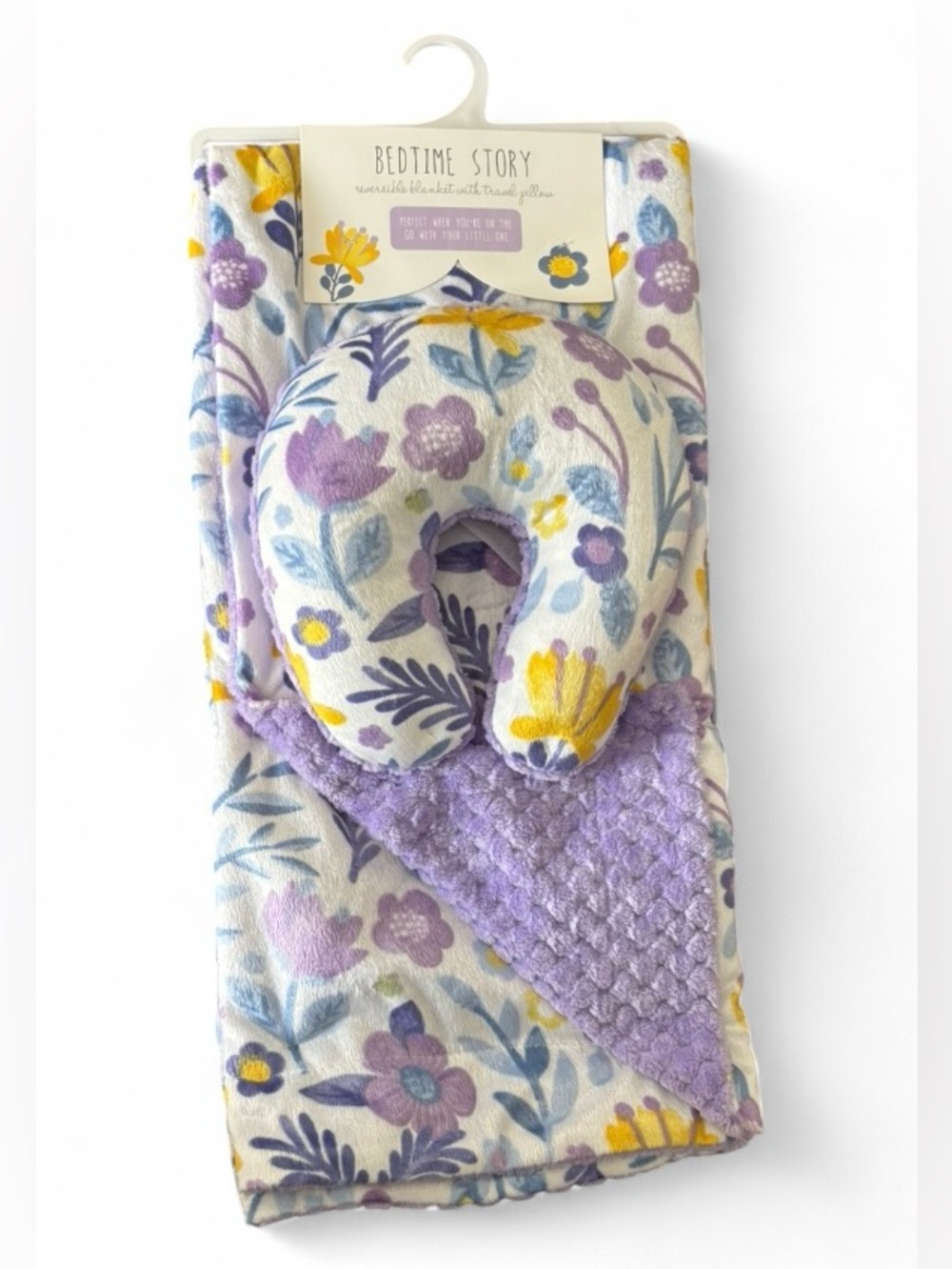 Bedtime Story Floral Baby Blanket & Neck Pillow - Lavender, Yellow, Blue